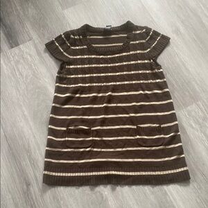 Brown and Cream Boxy Ribbed Tunic Top